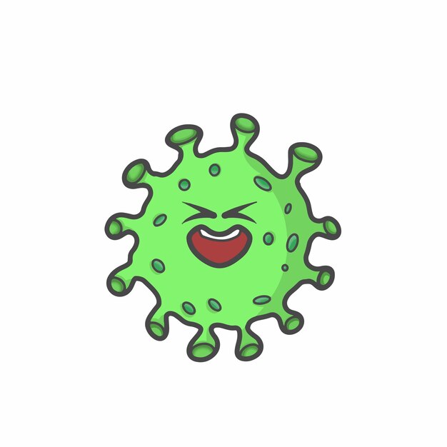 Ilustración de diseño de plantilla vectorial de dibujos animados planos de personaje de corona virus lindo