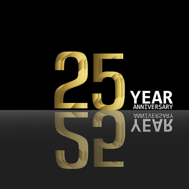Ilustración de diseño de plantillas vectoriales de color de fondo negro dorado de celebración de aniversario de 25 años