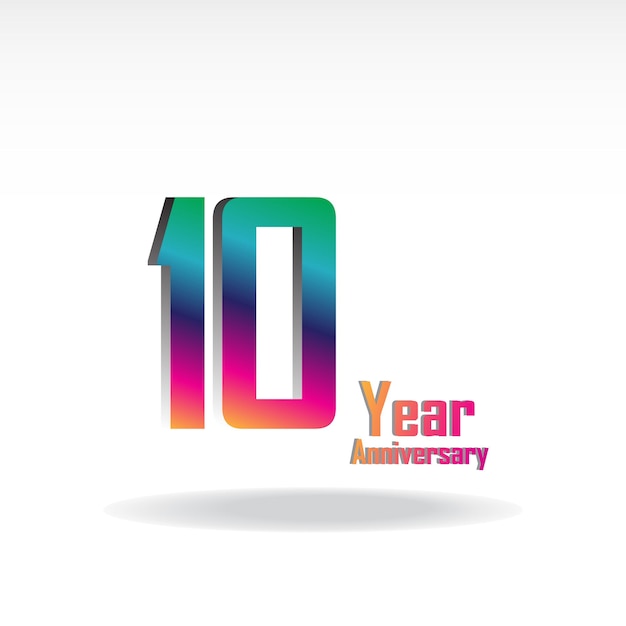 Ilustración de diseño de plantillas vectoriales de colores del arco iris de celebración de aniversario de 10 años