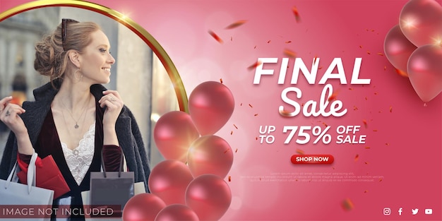 Ilustración de diseño realista de venta final horizontal de publicidad.