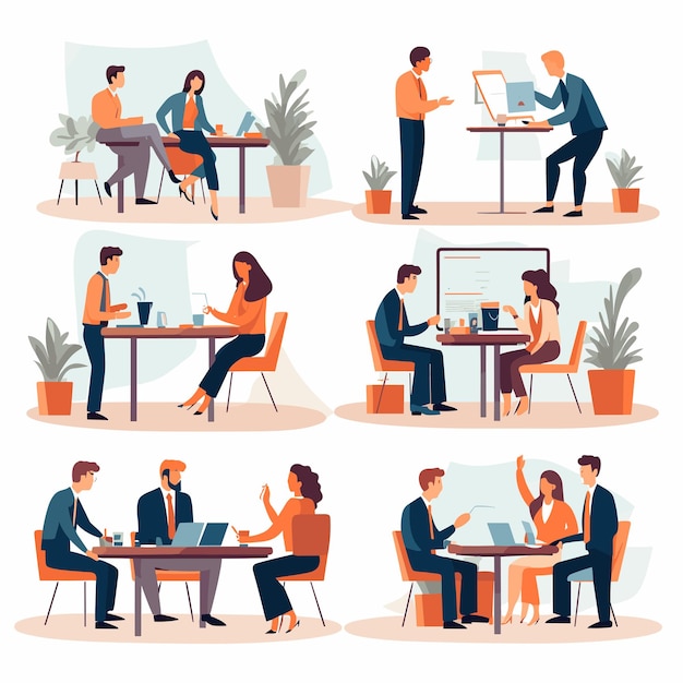 Vector ilustración del diseño del set de reuniones de negocios