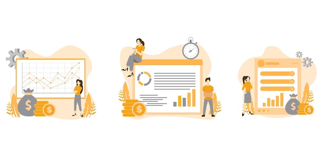 Ilustración de diseño de sitio de equipo de marketing de paquete plano