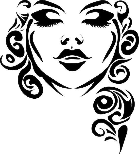 ilustración de diseño de tatuaje de cara de mujer hermosa