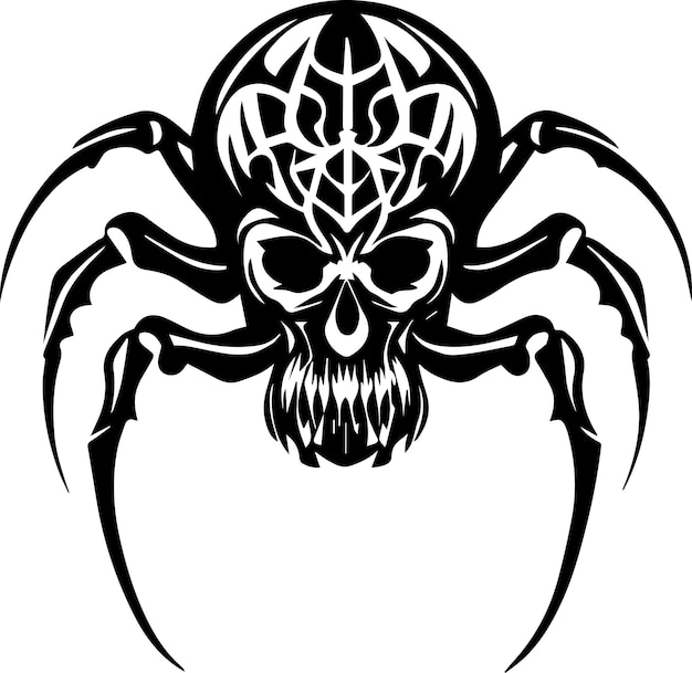 ilustración de diseño de tatuaje de vector de cráneo de araña