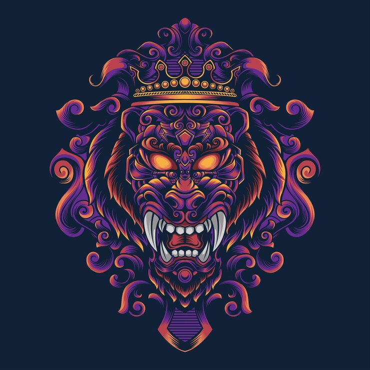 Ilustración de diseño de vector de adorno de león para camiseta