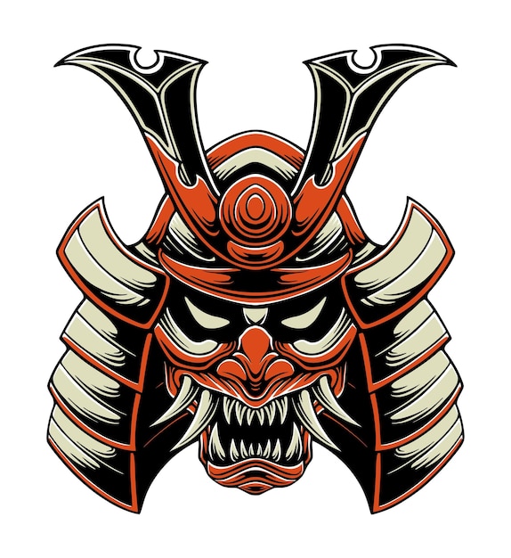 Ilustración de diseño de vector de cabeza de samurai japonés