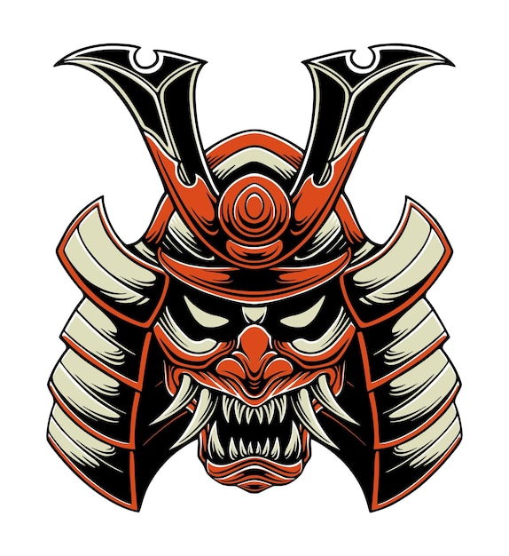 Ilustración de diseño de vector de cabeza de samurai japonés