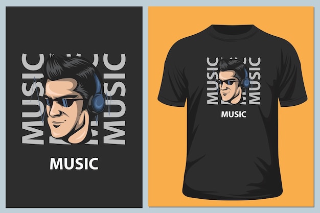 Ilustración de diseño de vector de camiseta de hombre y auriculares