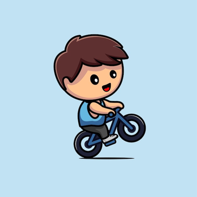 Ilustración de diseño de vector de chico lindo de estilo libre de bicicleta