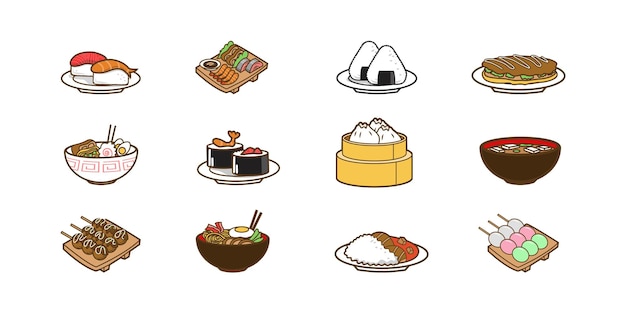 Ilustración de diseño de vector de dibujos animados de comida japonesa