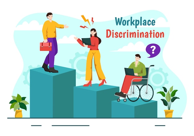 Ilustración de diseño de vector de discriminación en el lugar de trabajo de un empleado con acoso sexual y discapacitado