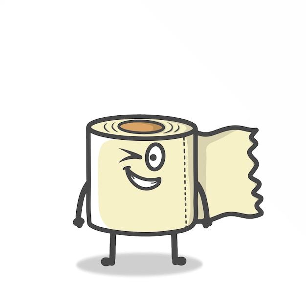 Ilustración de diseño de vector de emoticono de dibujos animados planos de mascota de personaje de papel higiénico lindo