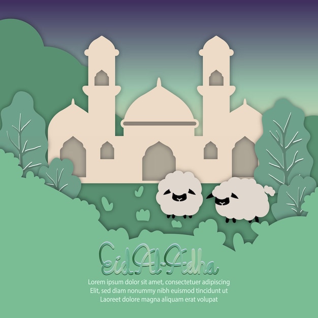 Ilustración del diseño de vector de fondo de saludos de Eid Al Adha para redes sociales web o tarjeta de felicitación