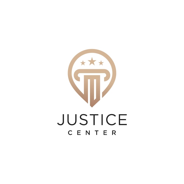Ilustración de diseño de vector de logotipo de bufete de abogados con concepto de pin moderno