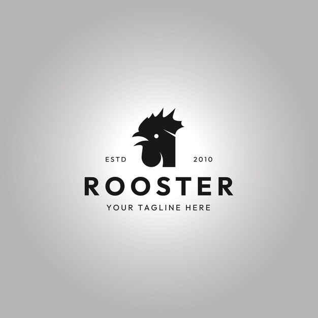 Ilustración de diseño de vector de logotipo de cabeza de gallo hipster vintage