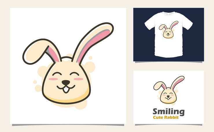 Ilustración de diseño de vector de personaje de mascota de conejo lindo sonriente