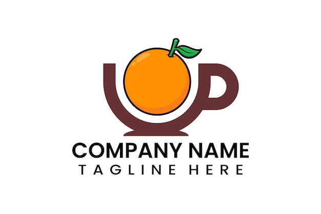 Ilustración de diseño de vector de plantilla de icono de logotipo de frutas naranjas de taza de café plana