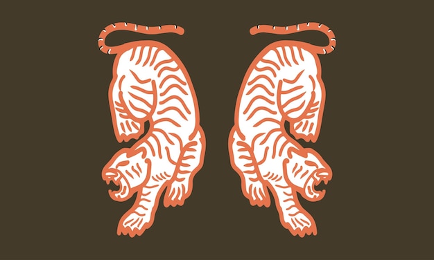 Ilustración de diseño de vector vintage dibujado a mano de tigre