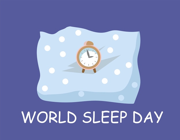 Ilustración de diseño de vectores del Día Mundial del Sueño con almohada y despertador