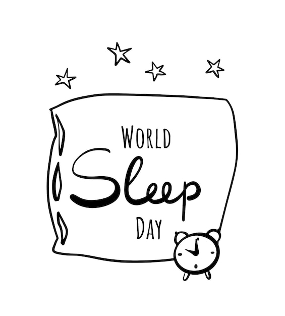 Ilustración de diseño de vectores del Día Mundial del Sueño con almohada y despertador