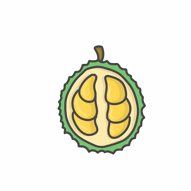 Ilustración de diseño de vectores de dibujos animados planos de personaje de actividad durian lindo