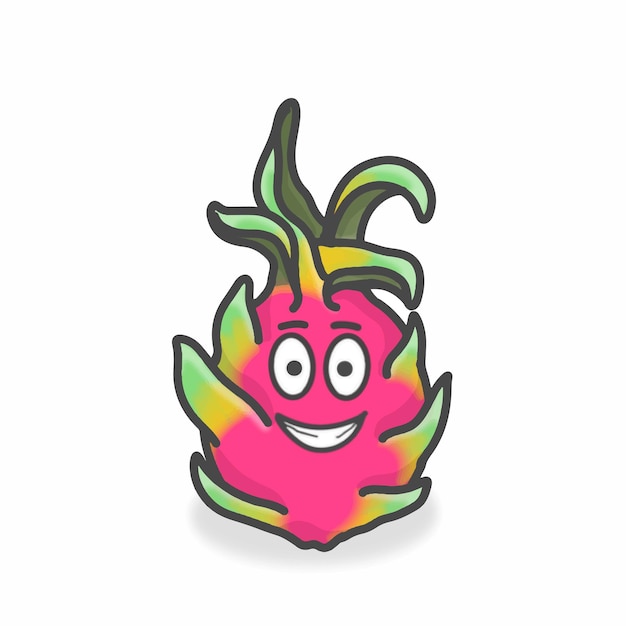 Ilustración de diseño de vectores de dibujos animados planos de personaje lindo de Dragon Fruit