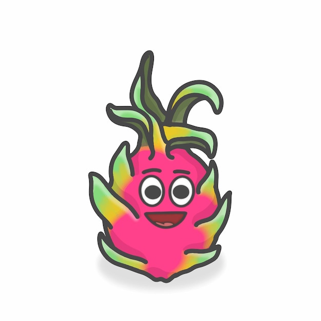 Vector ilustración de diseño de vectores de dibujos animados planos de personaje lindo de dragon fruit