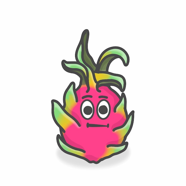 Ilustración de diseño de vectores de dibujos animados planos de personaje lindo de Dragon Fruit