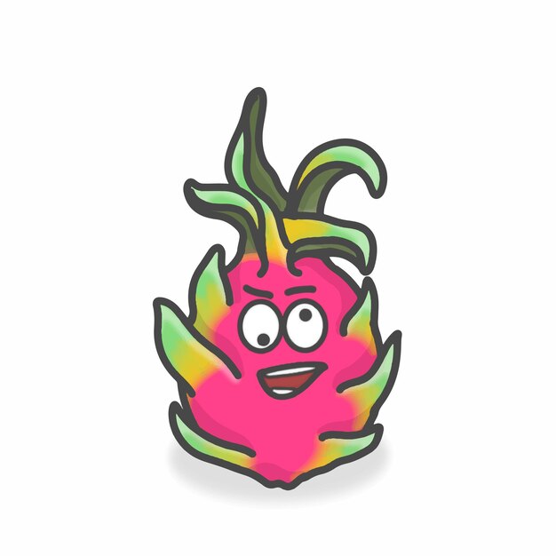 Ilustración de diseño de vectores de dibujos animados planos de personaje lindo de Dragon Fruit