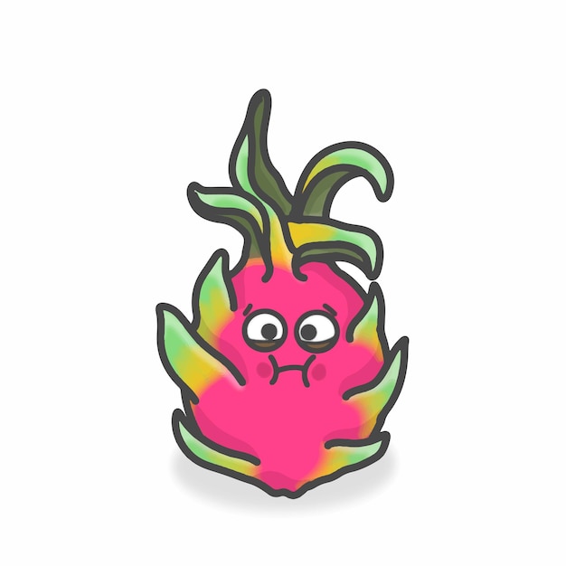 Ilustración de diseño de vectores de dibujos animados planos de personaje lindo de Dragon Fruit