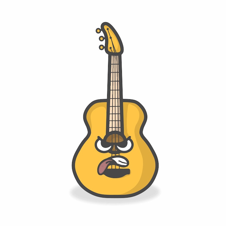 Vector ilustración de diseño de vectores de dibujos animados planos de personaje lindo de guitarra