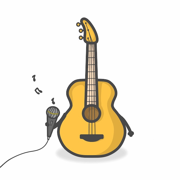 Vector ilustración de diseño de vectores de dibujos animados planos de personaje lindo de guitarra