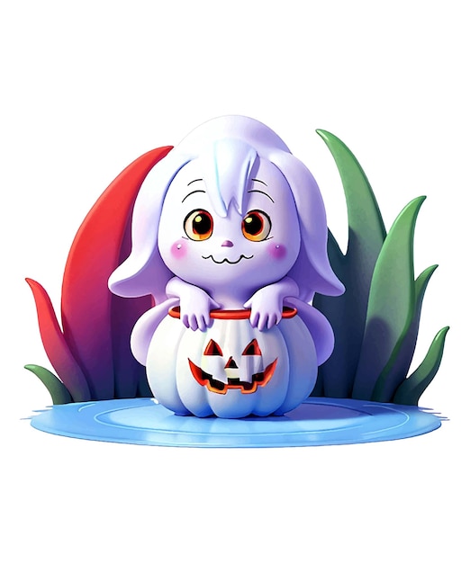 Ilustración de diseño de vectores de Halloween de calabaza fantasma de estilo de dibujos animados 3d