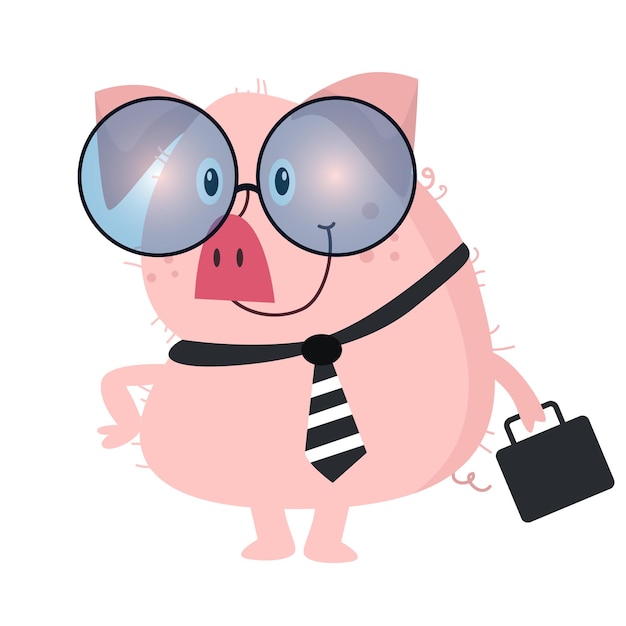 Ilustración de diseño vectorial de un cerdo que va a la oficina