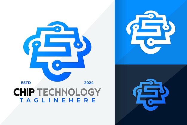 Ilustración del diseño vectorial del icono del logotipo del chip de datos de la letra S