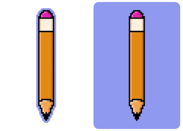 Ilustración de diseño vectorial de lápiz de pixel art de 8 bits con fondo blanco