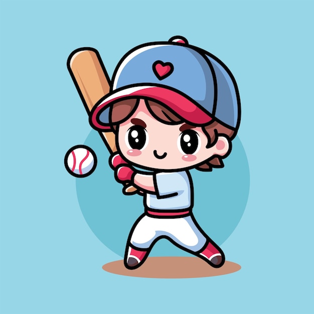 Ilustración de diseño vectorial linda del jugador de béisbol