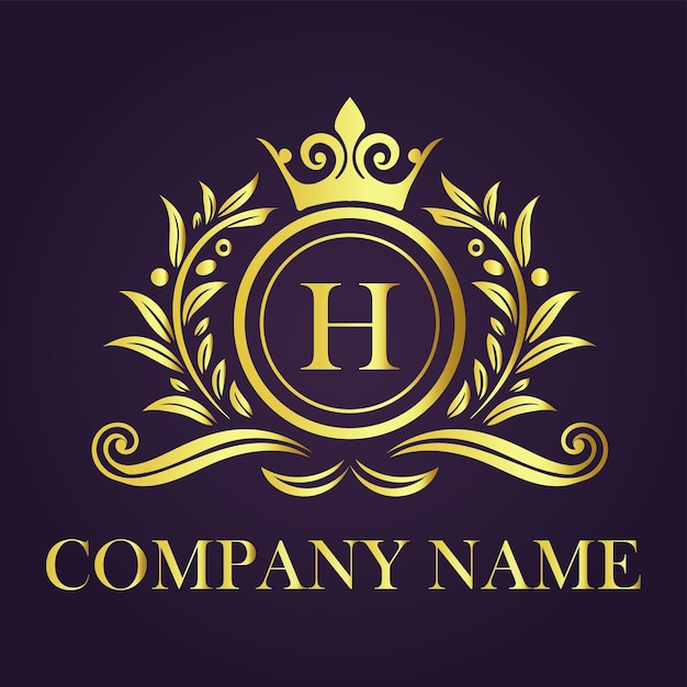 Ilustración del diseño vectorial del logotipo de la corona dorada de la letra H