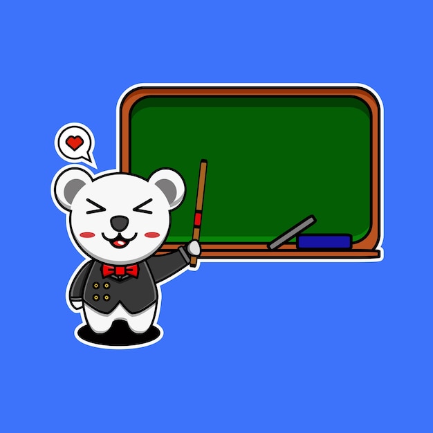 Ilustración de diseño vectorial de una mascota de oso de nieve de maestros enseñando