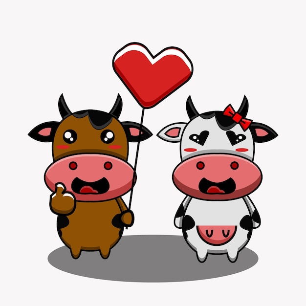 Ilustración de diseño vectorial de una mascota de una pareja de vacas