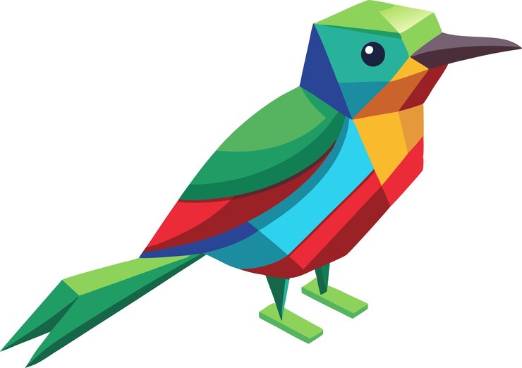 Vector ilustración disométrica de pájaros solares vector colorido pájaros solares poli bajos en ilustración vectorial azul-verde