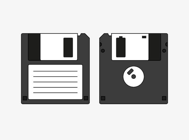 Ilustración de disquete vectorial tecnología antigua informática computadora disquete blanco y negro