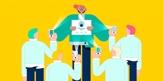 Ilustración de diversas personas tomando fotos desde sus teléfonos inteligentes vector