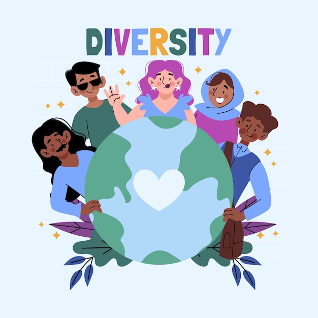 Ilustración de la diversidad en un diseño dibujado a mano