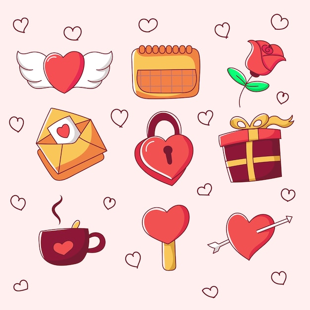 Ilustración divertida de la colección Valentine Elements