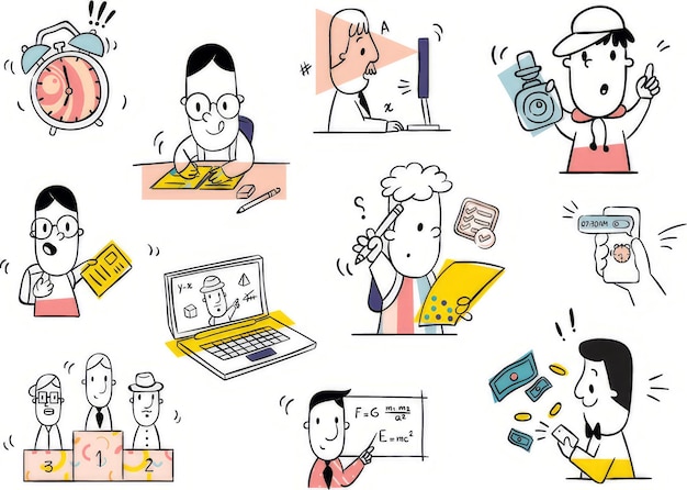 Ilustración divertida de personajes de dibujos animados set educativo MJ008