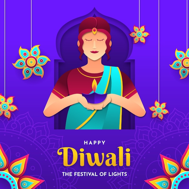 Ilustración de diwali de estilo de papel