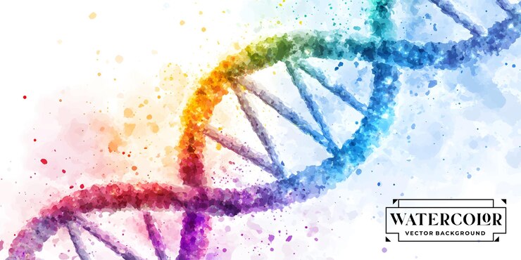 Ilustración de doble hélice de ADN en acuarela de colores