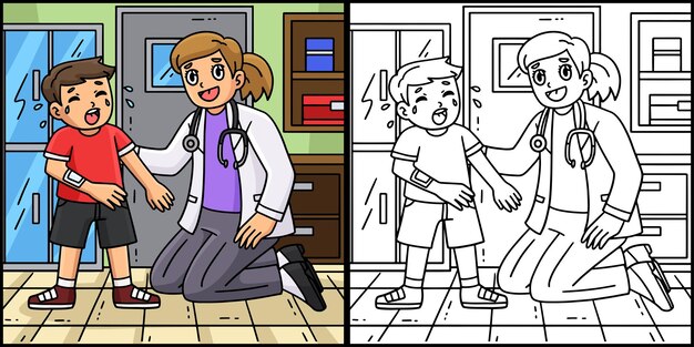 Ilustración de una doctora que consuela a un niño