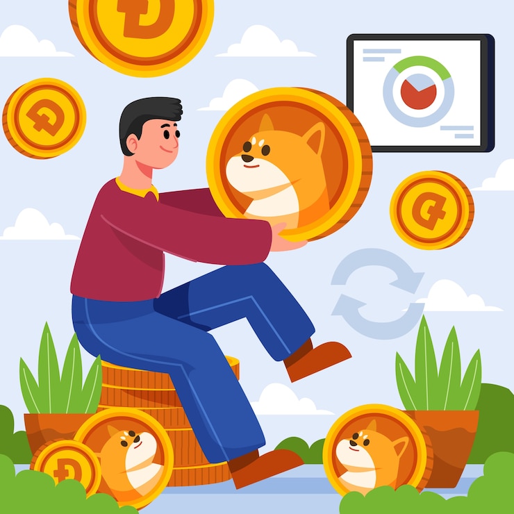 Vector ilustración de dogecoin de criptomoneda valiosa